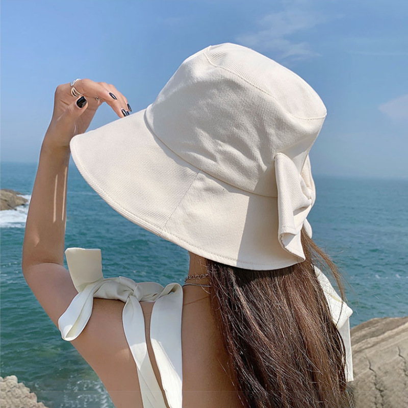 Chapeau seau à gros nœud papillon pour femmes, couleur unie, Protection solaire à large bord, casquette de pêcheur Panama, douce fille, voyage, visières de plage