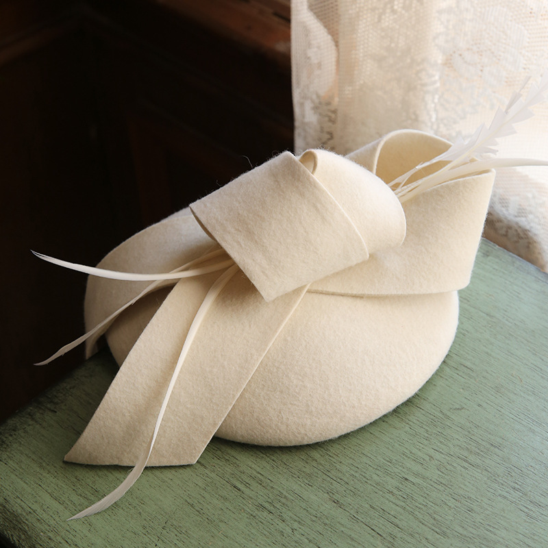 Béret en laine et cachemire pour femme, chapeau Fascinateur Ascot Derby pour la mariée, casquette de photographie chaude pour l'hiver, vêtements de sauna