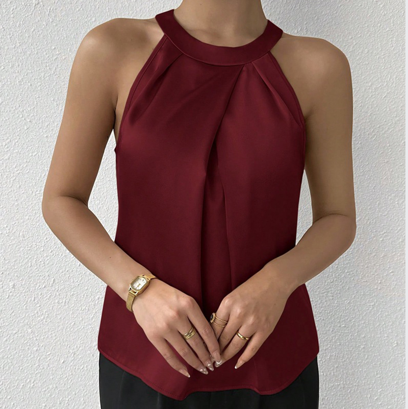 Débardeur en Satin haut de gamme pour femmes, nouvelle couleur, chemisier en soie, col rond, haut sans manches, à la mode, vêtements féminins élégants, été