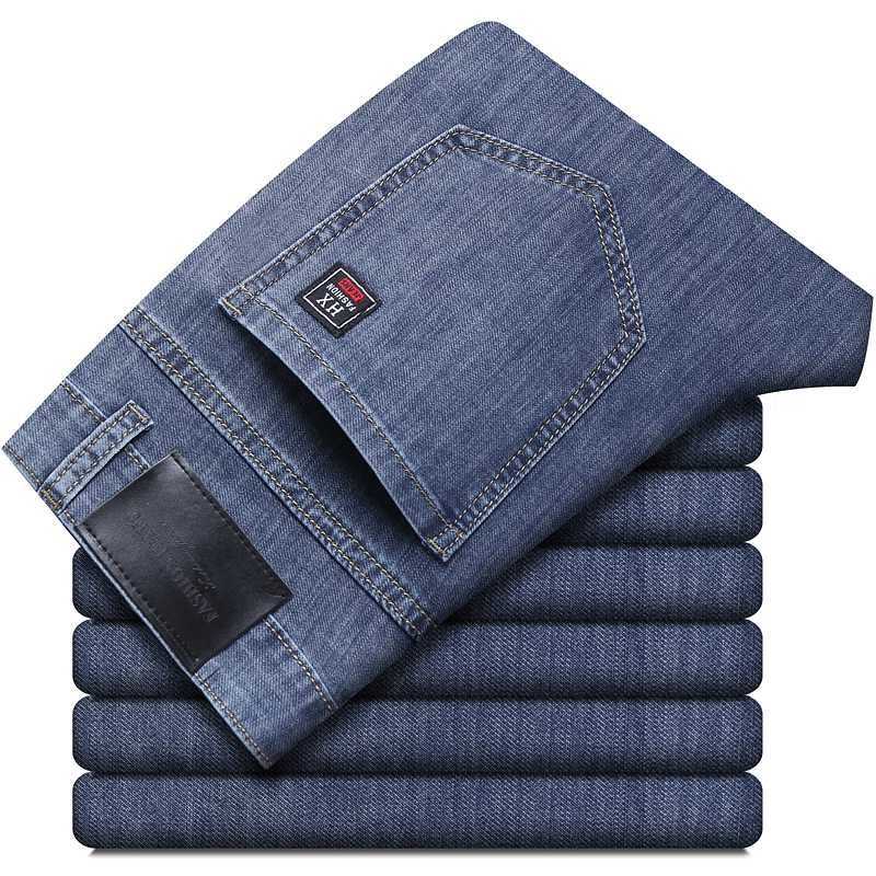 Été nouveau élastique hommes jean mode confortable affaires droite Stretch coton décontracté Denim pantalon marque mâle mince pantalon