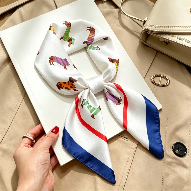 Foulard carré en soie pour femme, imprimé chaîne de luxe, en satin doux, utilisable comme bandeau pour cheveux, ruban pour sac à main, hijab, foulard de cou et bandeau pour la tête