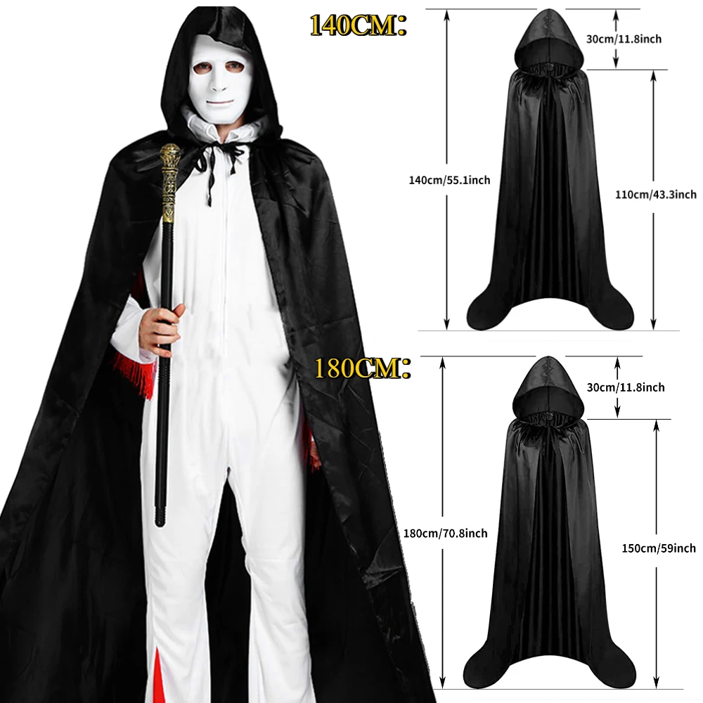 Cape à capuche longue Robe à capuche Cape Holloween Grim Reaper Cape pour garçon fille sorcière vampires diable Costume Cosplay déguisement