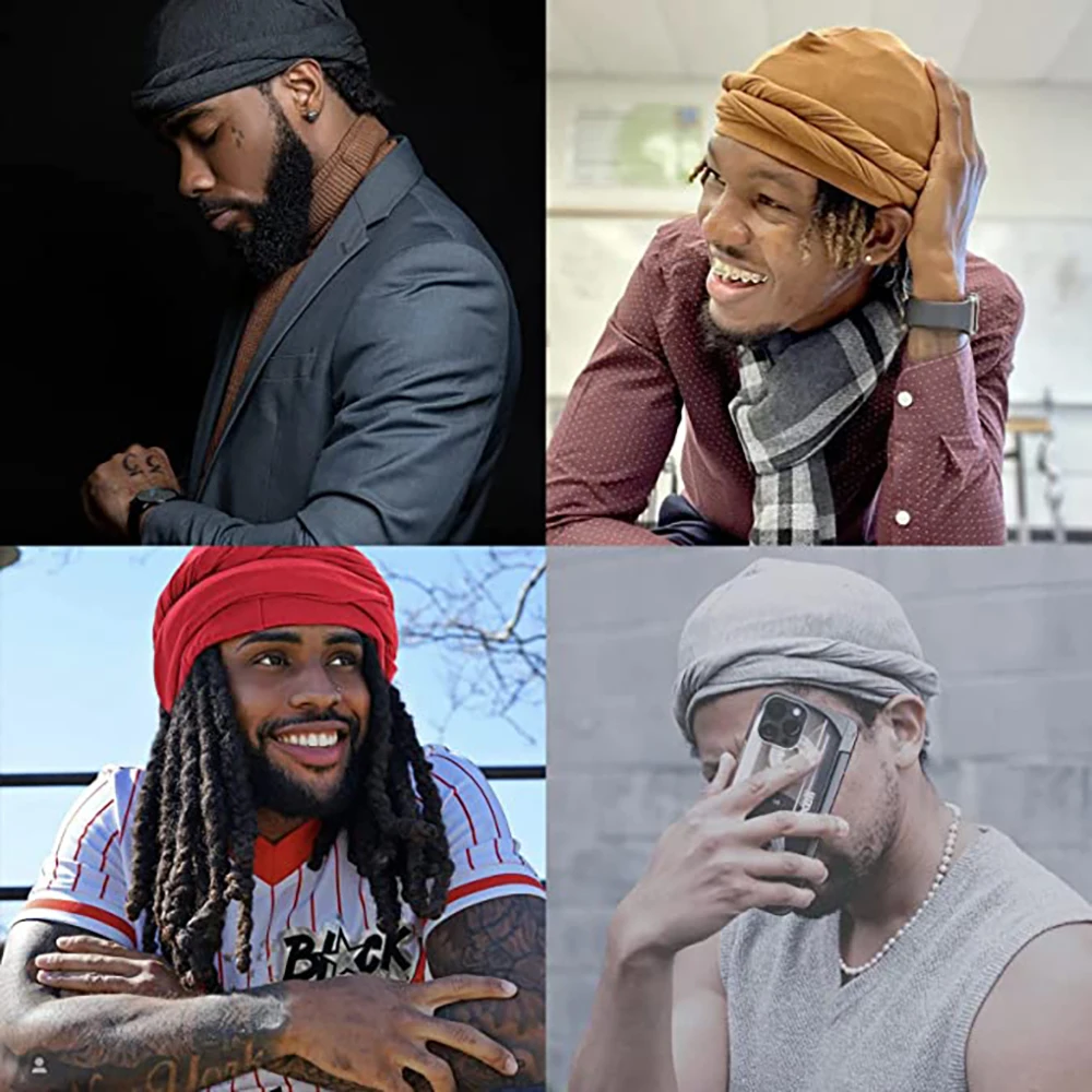 Turban Vintage pour hommes, bandeau Vintage pour hommes, Turban extensible en Modal et Satin, écharpe pour cheveux