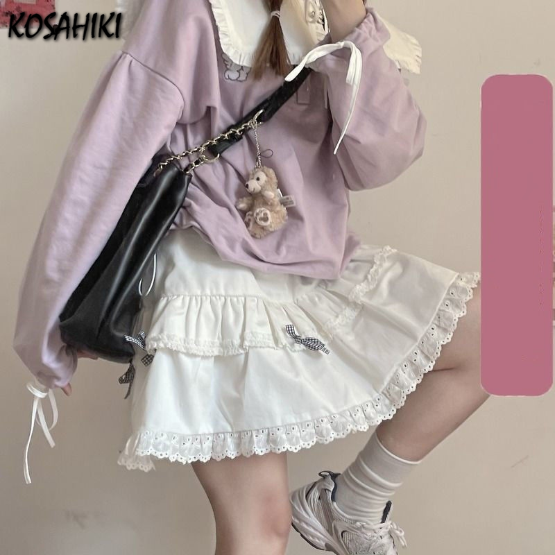 KOSAHISTOYLE-Jupe en dentelle à carreaux pour femmes, taille haute, robe de Rh, élégante, style japonais, assortie avec tout, mignonne, mini, mode, été