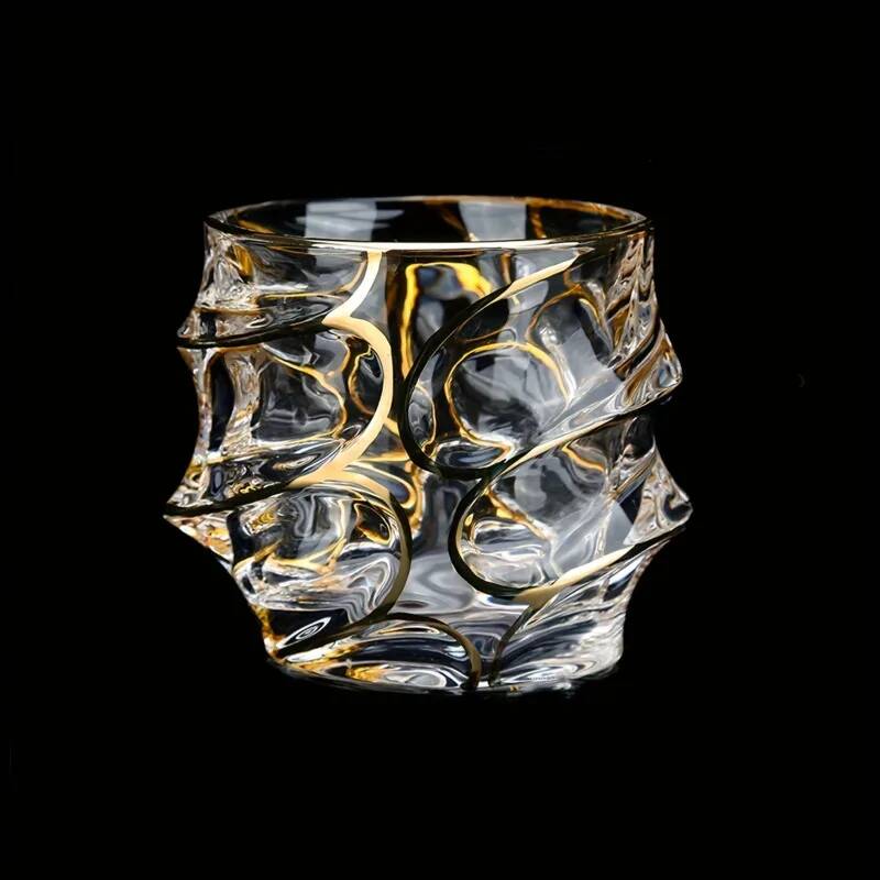 Verre à whisky de luxe avec ligne dorée, verres en cristal luxueux peints, brillant, multi-usages, tasse à vin, bière, Cocktail