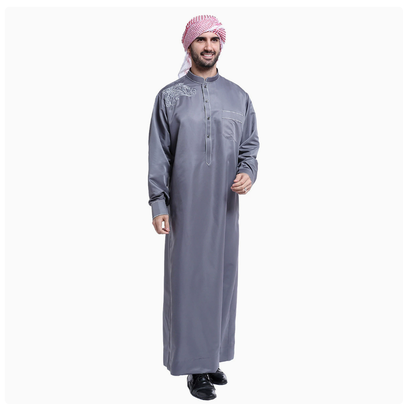 1 pièce/lot Vêtements islamiques musulmans pour hommes, Jubba Thobe brodée d'inspiration arabe pour adulte, longue et décontractée en polyester