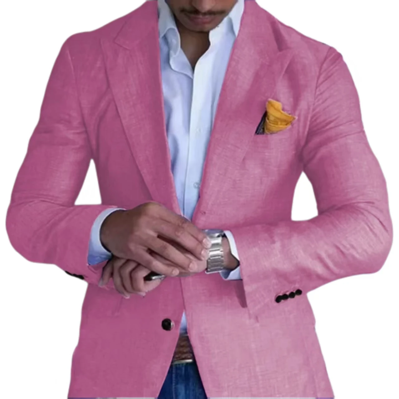 Veste élégante 1 pièce pour homme, en lin, simple boutonnage, pour fêtes, vêtements haut de gamme, blazer personnalisé, été, plage