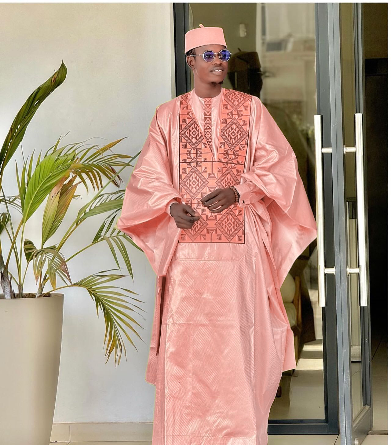Vêtements africains pour hommes, ensemble traditionnel Bazin Riche brodé, haut à manches longues, 3 pièces
