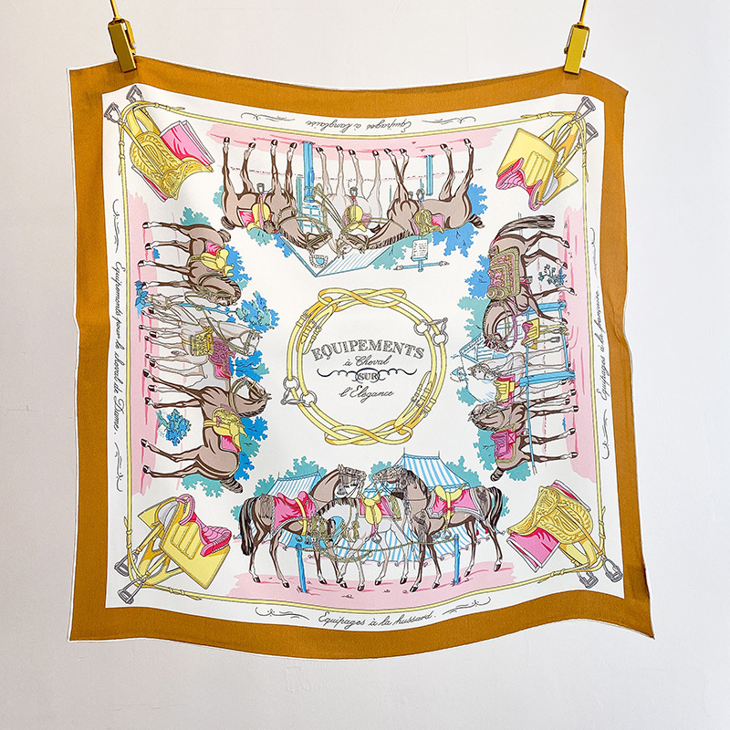 Foulard carré 100% soie de mûrier, imprimé vintage équestre (selle de cheval), bandana unisexe, couvre-cou et tête, idéal pour le bureau, les voyages, les vacances, cadeau