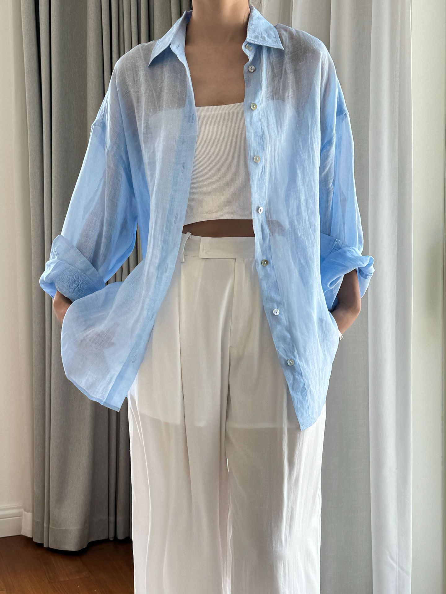 Chemise Ample à Manches sulfpour Femme, Décontractée, Couleur Unie, Revers, Printemps et Été