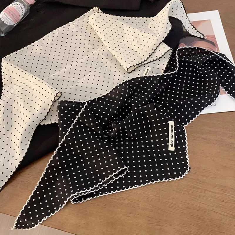 Petite écharpe coréenne fraîche, foulard à rayures fines, bandeau à pois doux, Turban triangulaire, bandeau pour cheveux pour filles, 2025