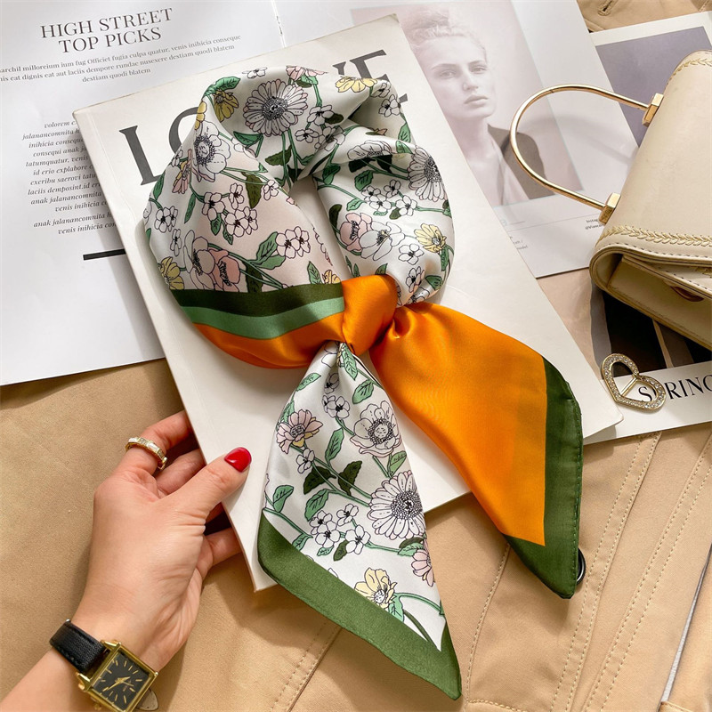 Foulard Carré à Rayures de Luxe pour Femme, Châle Rond, 70cm, pour la raq, Sauna, Hijab, Bandana, Cadeau pour Fille