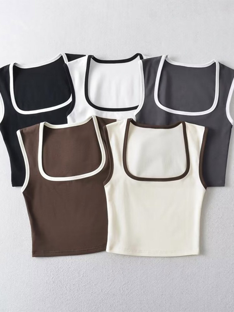 Débardeur sans manches pour femme, Slim, couleur contrastée, décontracté, col carré, haut court, vêtements Streetwear, Y2k, 2024