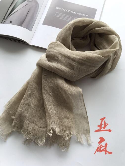 Écharpe en Lin Naturel pour Homme et Femme, Hijab d'Été, Châle de Grande Taille avec Glands, 100%