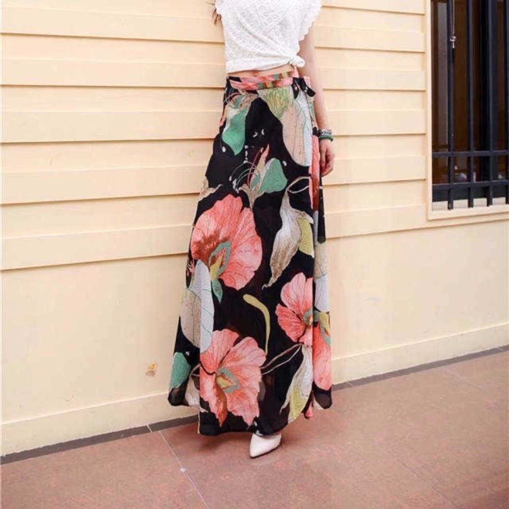 Jupe mi-longue florale taille haute pour femmes, jupe portefeuille une pièce pour amincir, jupe portefeuille rétro pour les hanches, été plage