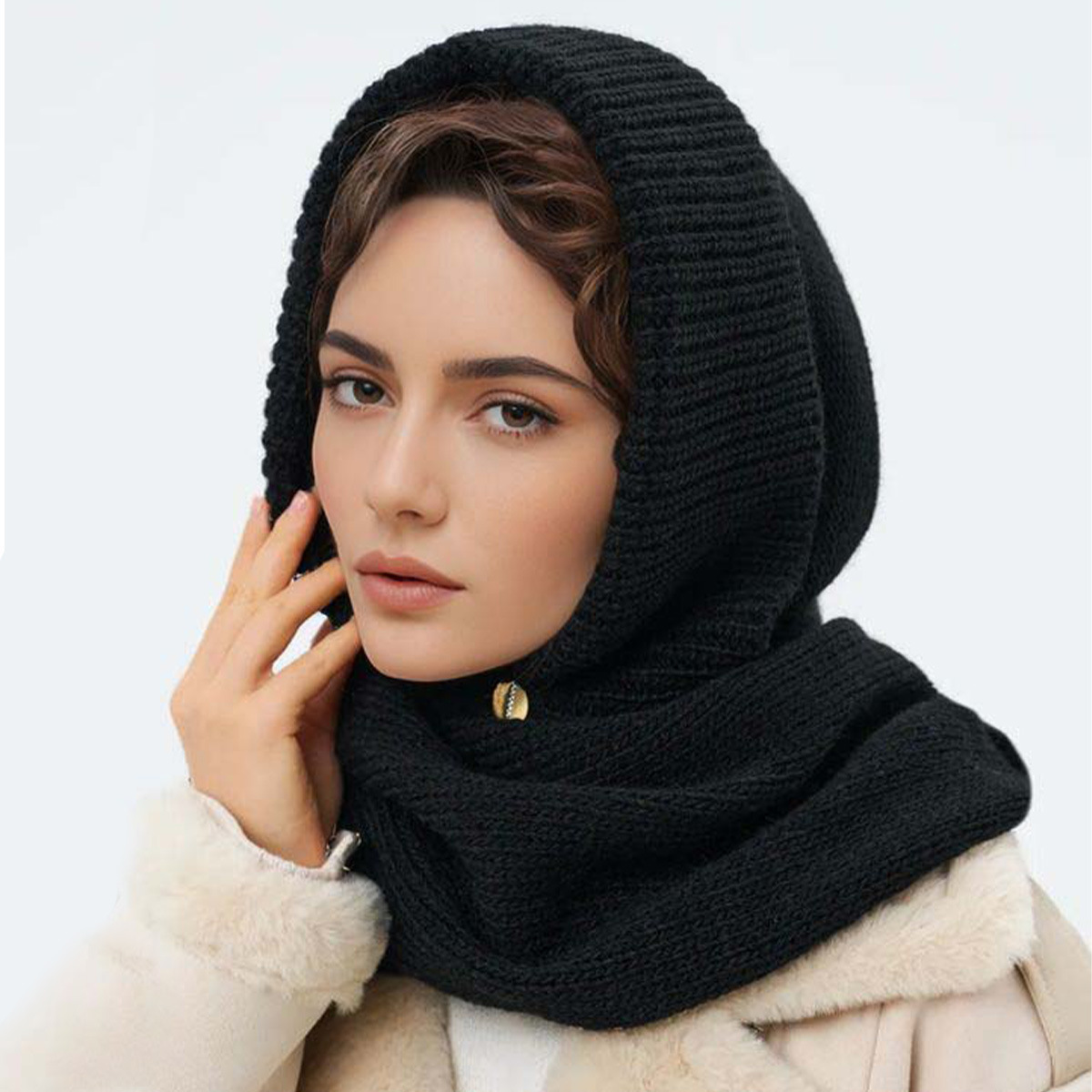 Cagoule d'hiver pour femmes, Bonnet, écharpe, tricot, casquettes à capuche, chaud, une pièce, col de cou, chapeaux pour filles