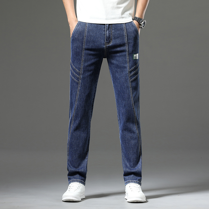 Jean droit extensible de luxe, grande taille, coupe ample, imprimé tendance, polyvalent, taille haute, en denim