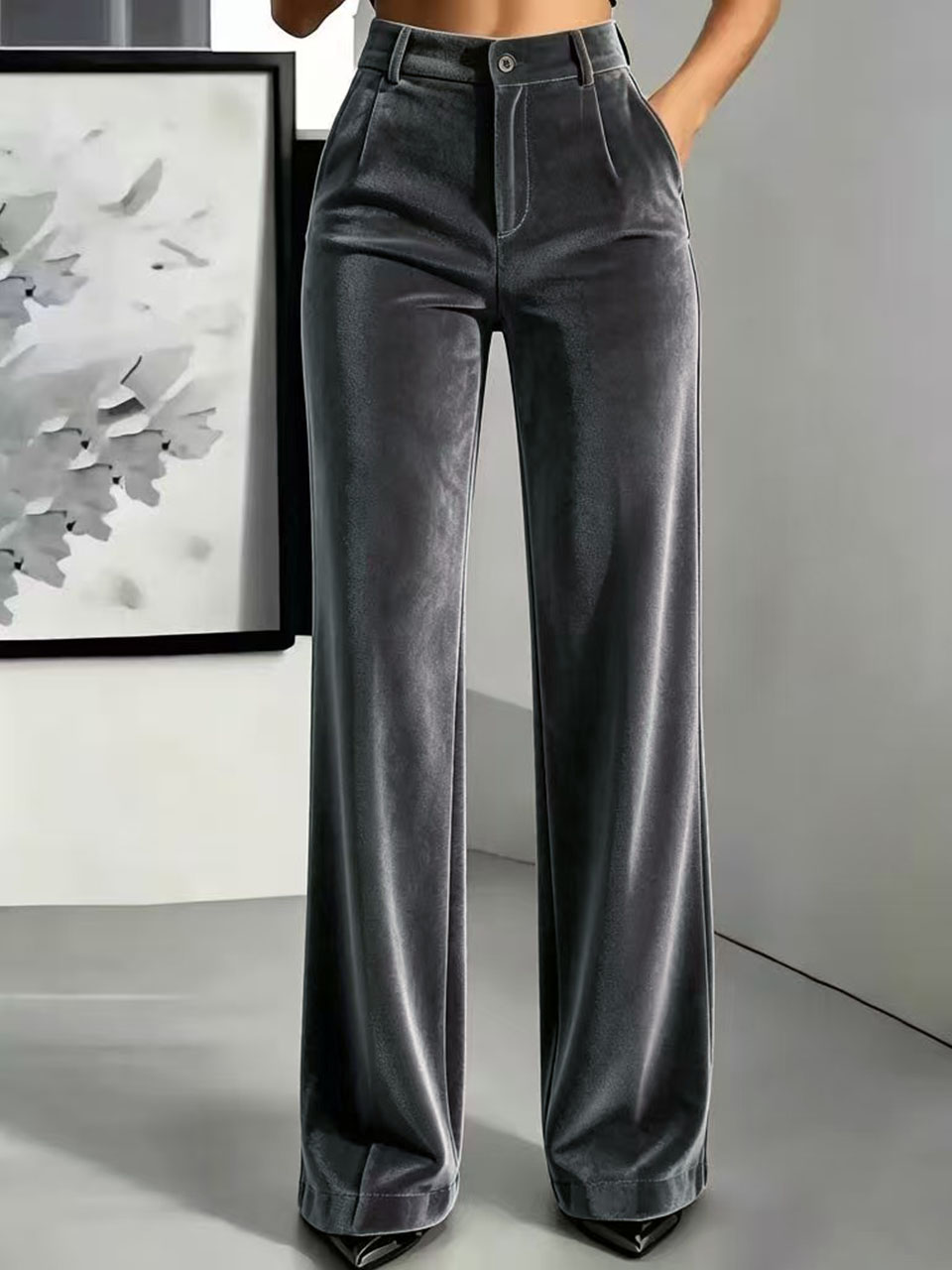Nouveaux pantalons droits en velours pour femmes, pantalons simples à taille haute et drapés, bas décontractés à coupe ajustée et effet ventre plat.