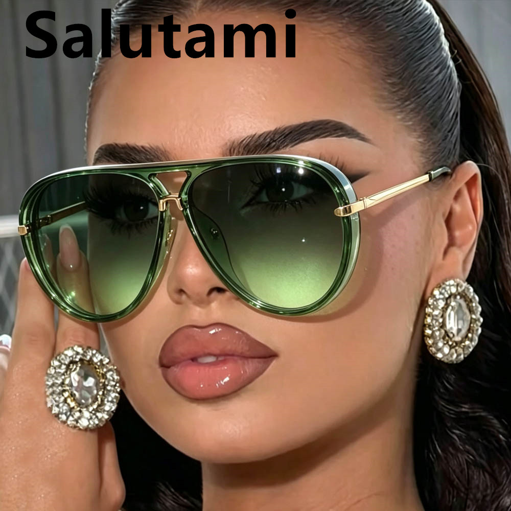 Lunettes de soleil pilote vintage vert et rose pour femmes et hommes, nouvelle mode, monture ovale en alliage dégradé, protection UV400, pour l'extérieur