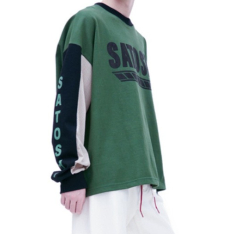 T-shirt à manches longues Satoshi T bleu, nouvelle arrivée, en coton, pour hommes et femmes, col rond, coupe oversize, effet délavé