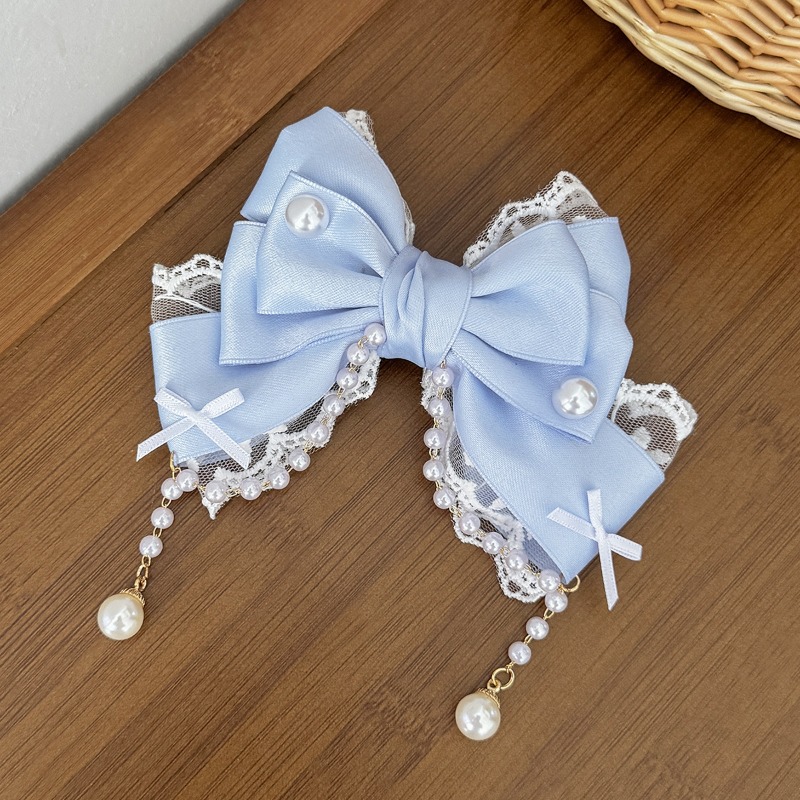 Barrettes antidérapantes en satin, dentelle, perles et nœuds, pour femmes, style Lolita, mariage, usage quotidien, fête, séance photo, accessoires pour cheveux, 8 couleurs