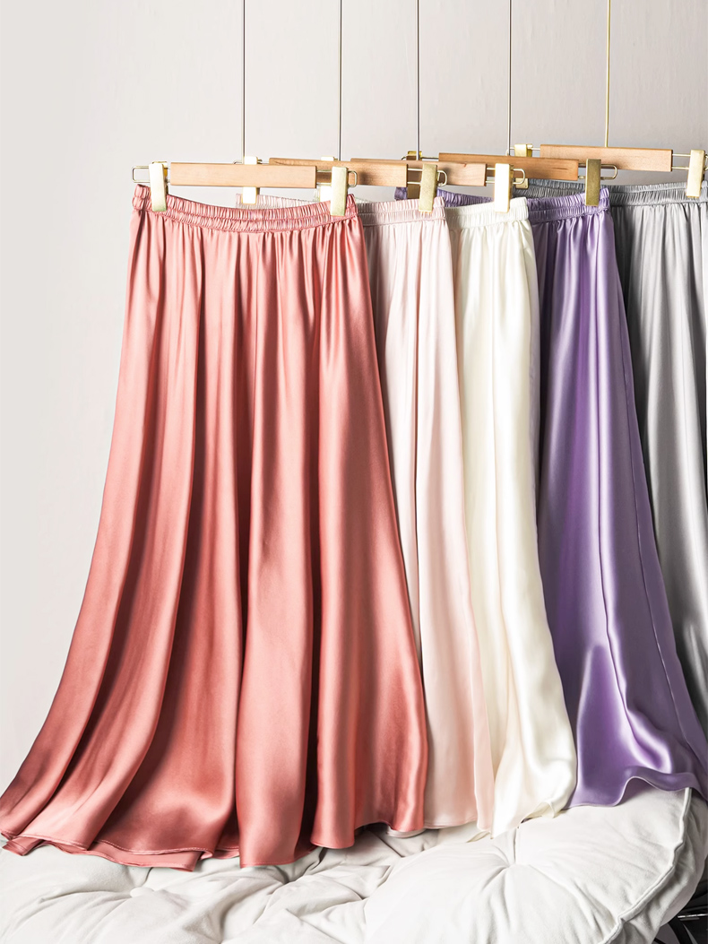 SuyaDream – jupe plissée pour femmes, 100% soie véritable, taille élastique, jupes longues trapèze solides, bas printemps été 2025