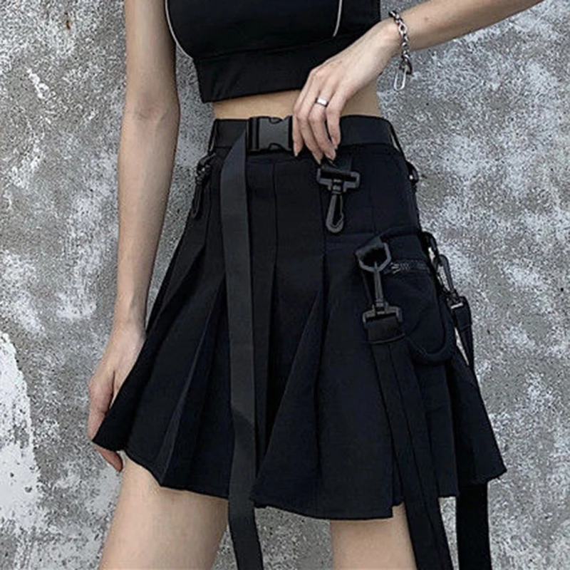 Jupe noire pour femme, style Harajuku, tendance, jupe plissée taille haute, jupe courte
