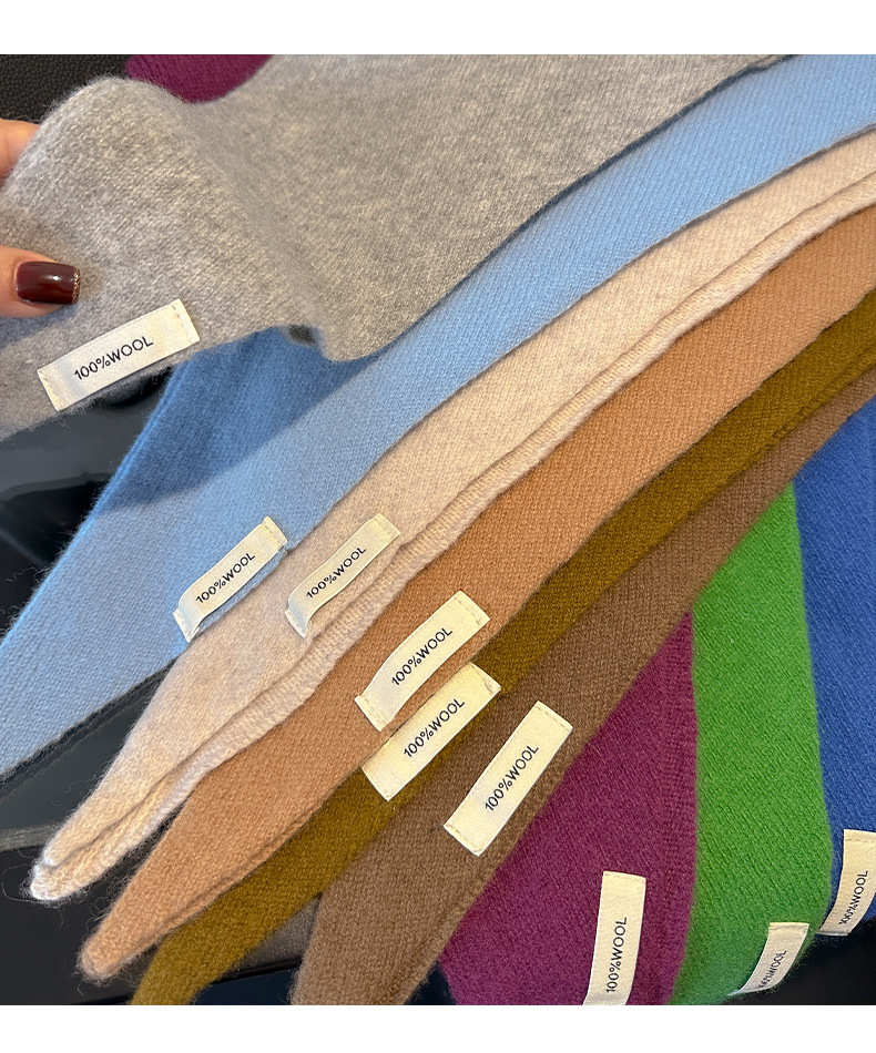 Écharpe tricotée 100% laine pour femme, écharpe chaude d'hiver, couleur unie brillante, châle épais, Triangle doux, col Pashmina, nouvelle collection 2025