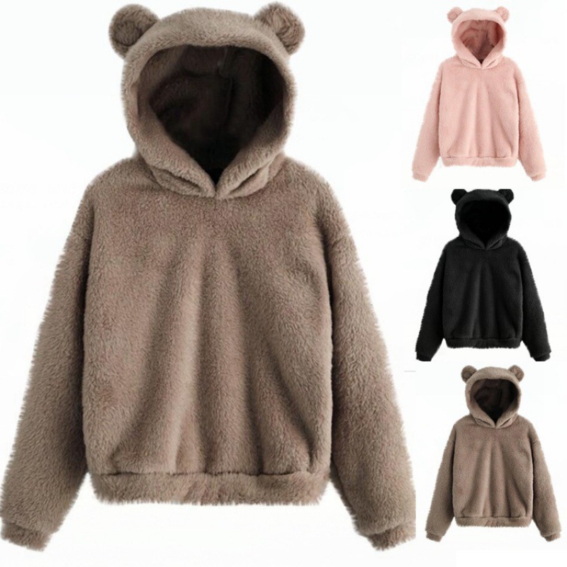 Automne hiver femmes sweats à capuche hiver femmes à manches longues lapin oreille capuche sweat mignon en peluche chaud décontracté hauts à capuche
