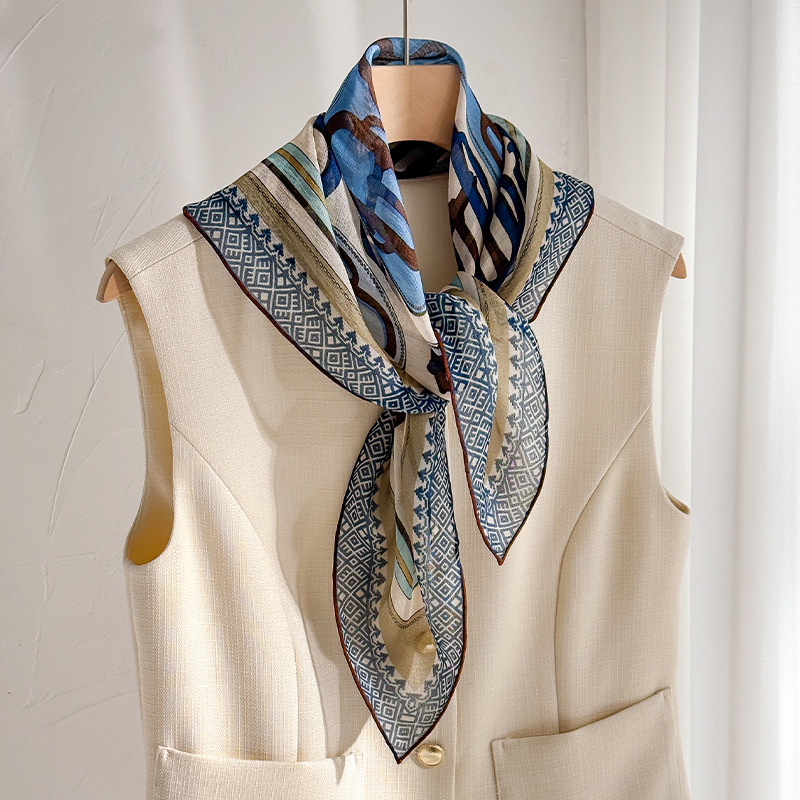Mode 70CM luxe soie laine écharpe femmes imprimé polyvalent Double face soie laine carré écharpe châle Double usage foulards