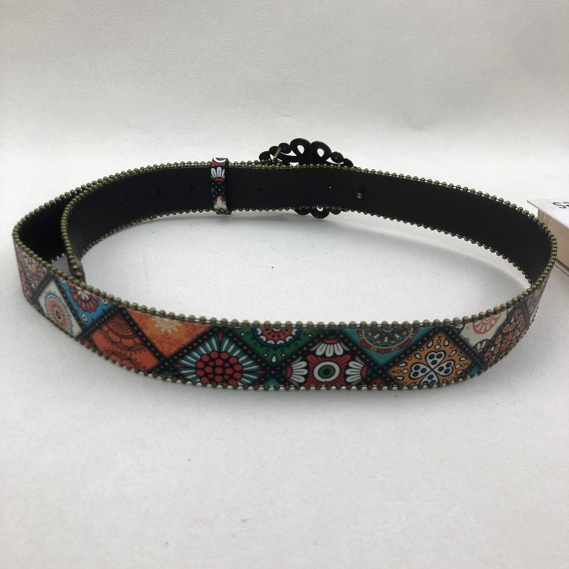 Ceinture à boucle turquoise perlée imprimée de style bohème européen et américain – Ceinture de taille pour femme tendance, polyvalente et à la mode