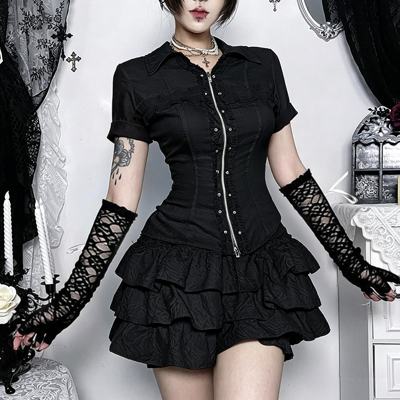 Blouses Gothiques Style Sombre pour Femme, Blouse d'Été à Manches Courtes, Chemise Élégante Gothique pour le Travail, Blusas Mujer De Moda