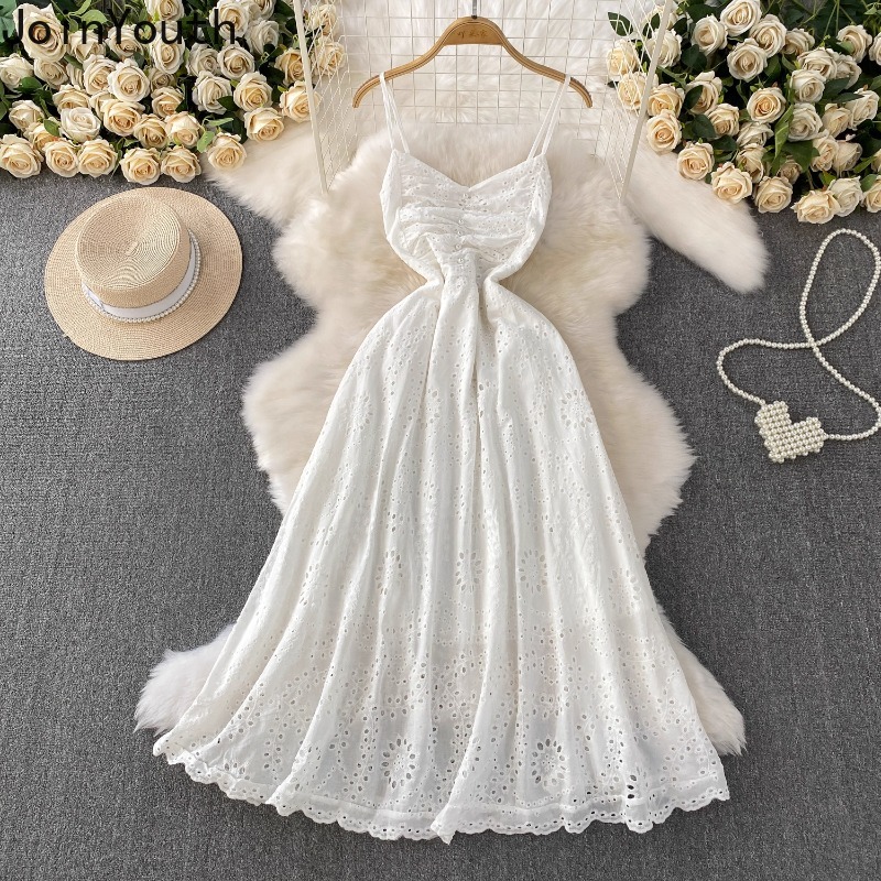 Robe rose Femme col en v manches robes femmes 2025 robes De Mujer évider broderie taille haute grande balançoire été Maxi Drrss