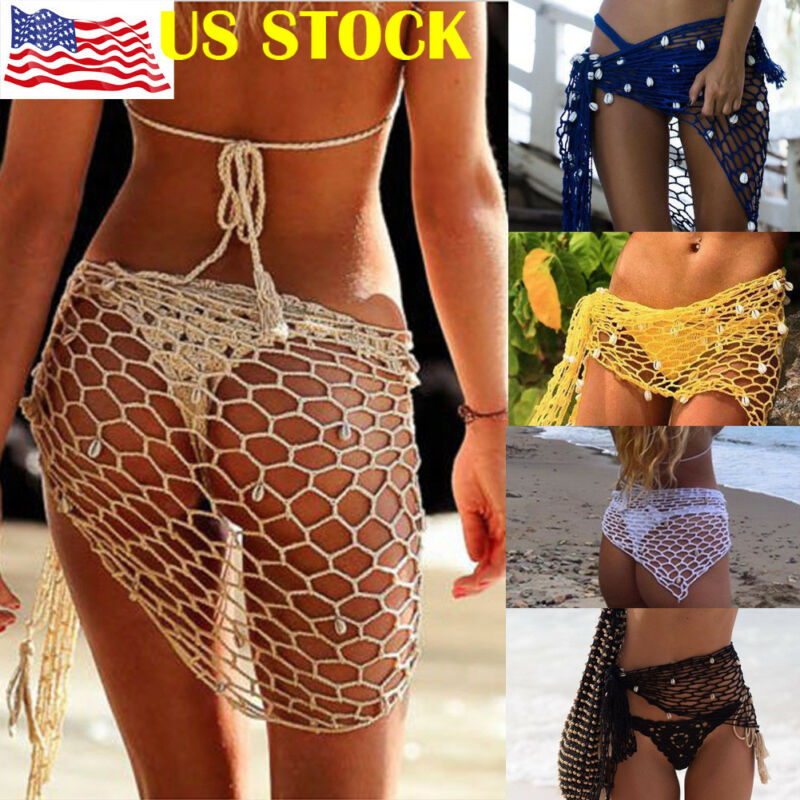 Tunique de plage en maille tissée à la main pour femmes, cover-up de bikini sexy, jupe en filet, châles ronds crochetés à la main, vêtements de plage chauds