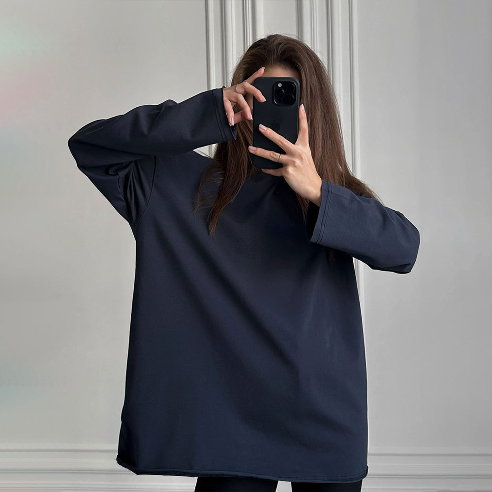 T-shirt classique en coton à manches longues et col rond pour femme, décontracté, polyvalent, solide, surdimensionné, astronomique, document, printemps, automne