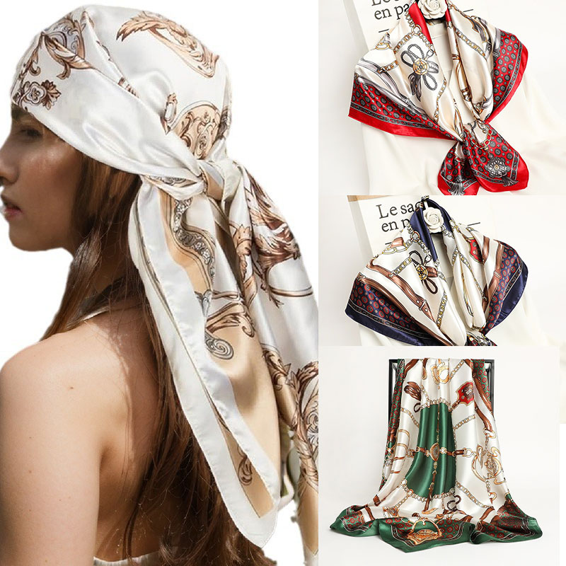 Foulard en satin pour femmes, 90x90cm, pour la tête, accessoire de luxe, pour la présidence, SJ02