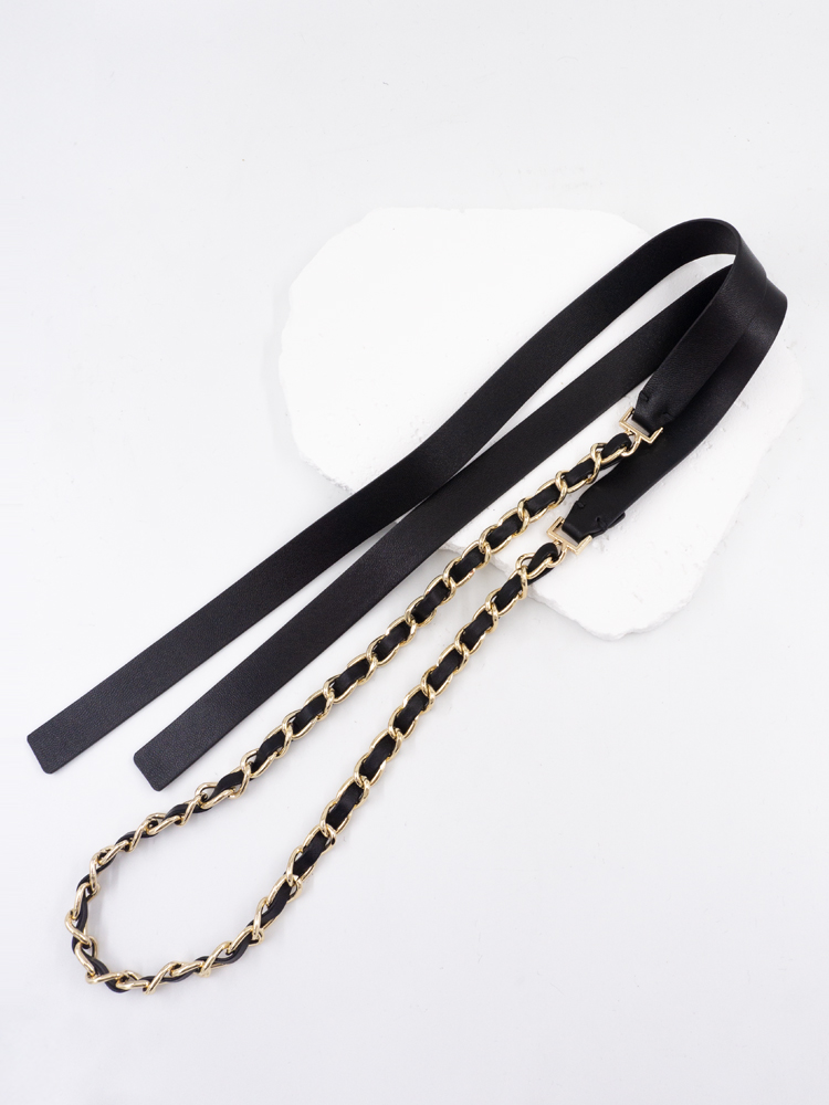 Ceinture fine nouée en cuir de mouton souple, ceinture à chaîne décorative élégante, style ichi ed
