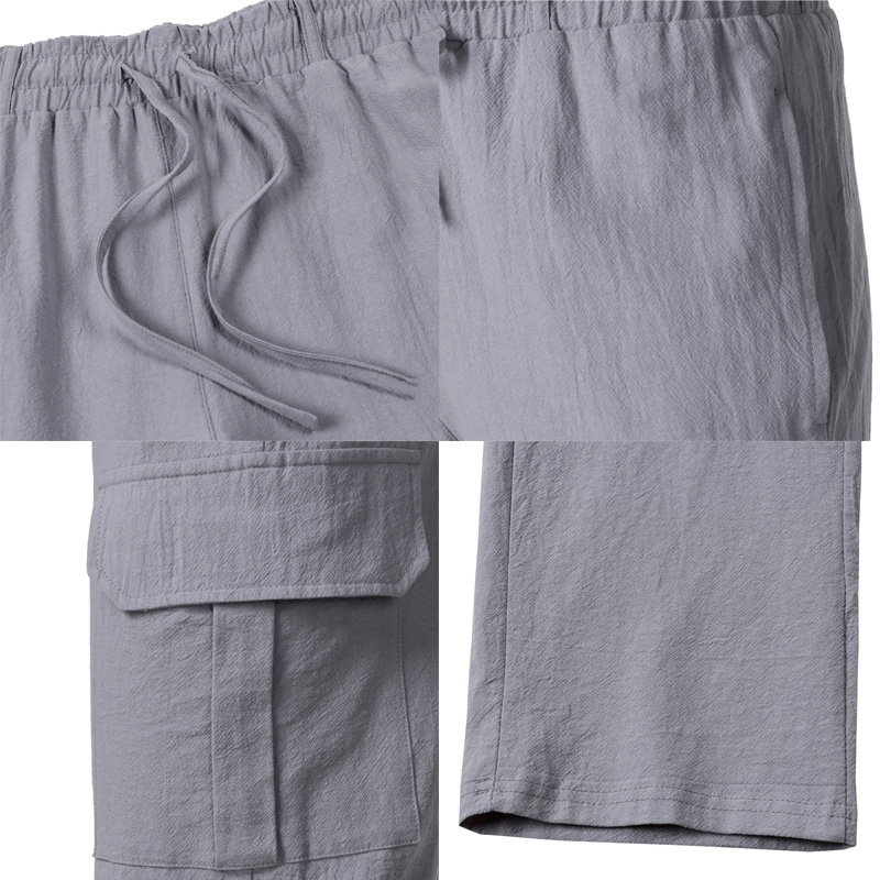 Nouveaux pantalons décontractés pour hommes, pantalons cargo amples et confortables, pantalons en coton et lin multi-poches, pantalons droits, pantalons fins pour la plage pour hommes