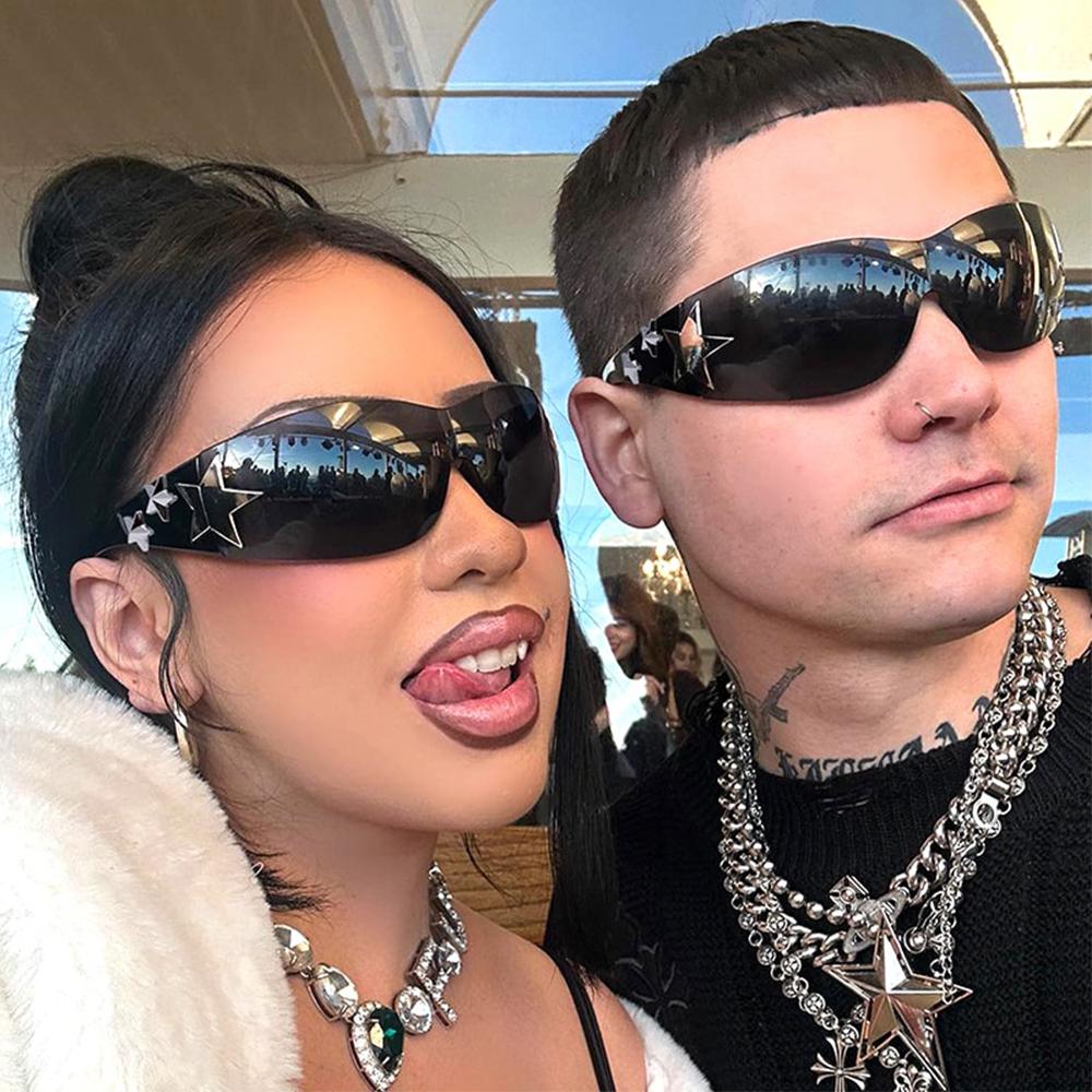 ChimCool-Lunettes de soleil noires pour femmes et hommes, lunettes d'été UV400, mode punk Y2K, décor d'étoiles, nuances, lunettes de voyage en plein air