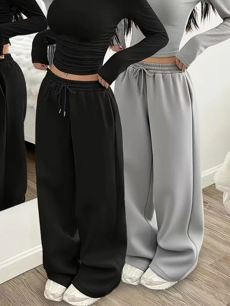 Pantalon de jogging en coton pour femme, décontracté, avec cordon de serrage, coupe ample, unisexe, jambe large, droit, pantalon de survêtement, automne-hiver, baggy, pour la gym et le sport