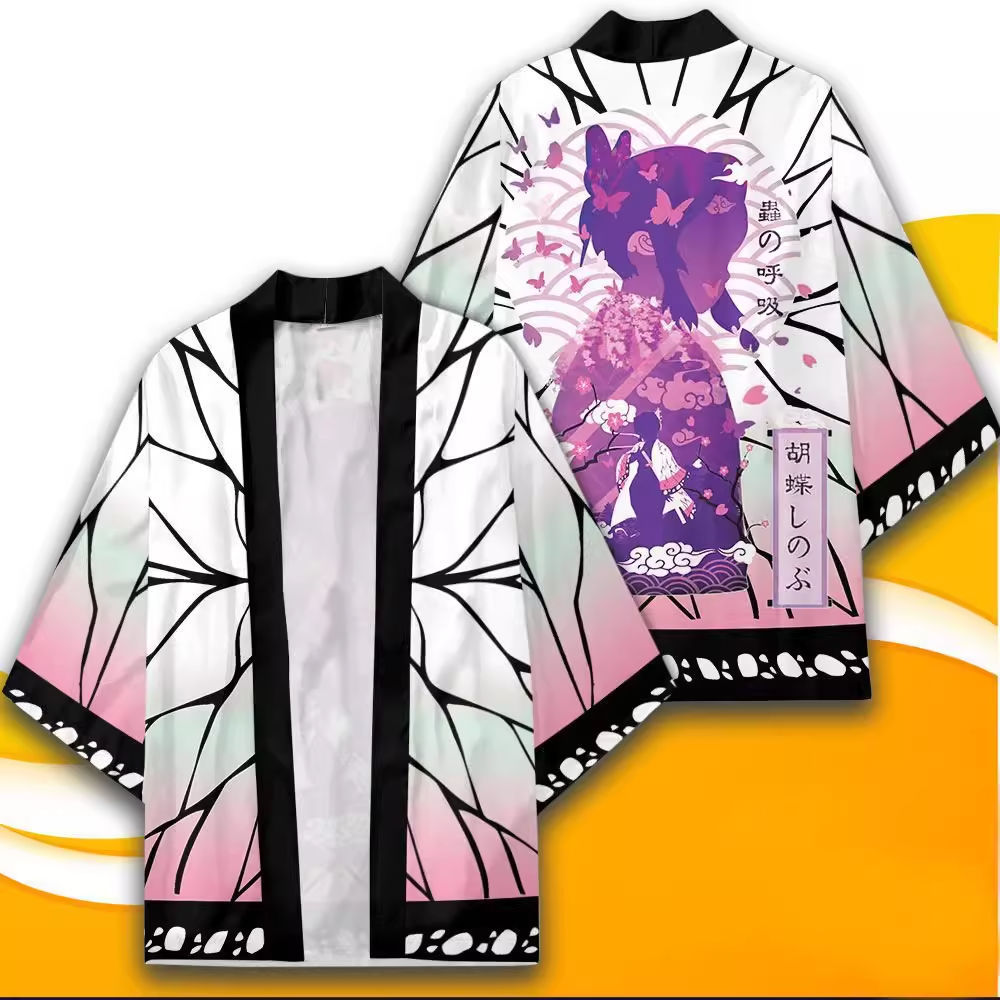 Cardigan Kimono imprimé avec personnage d'anime japonais, pour hommes et femmes, Costume traditionnel japonais imprimé papillon Kochou Shinobu, été