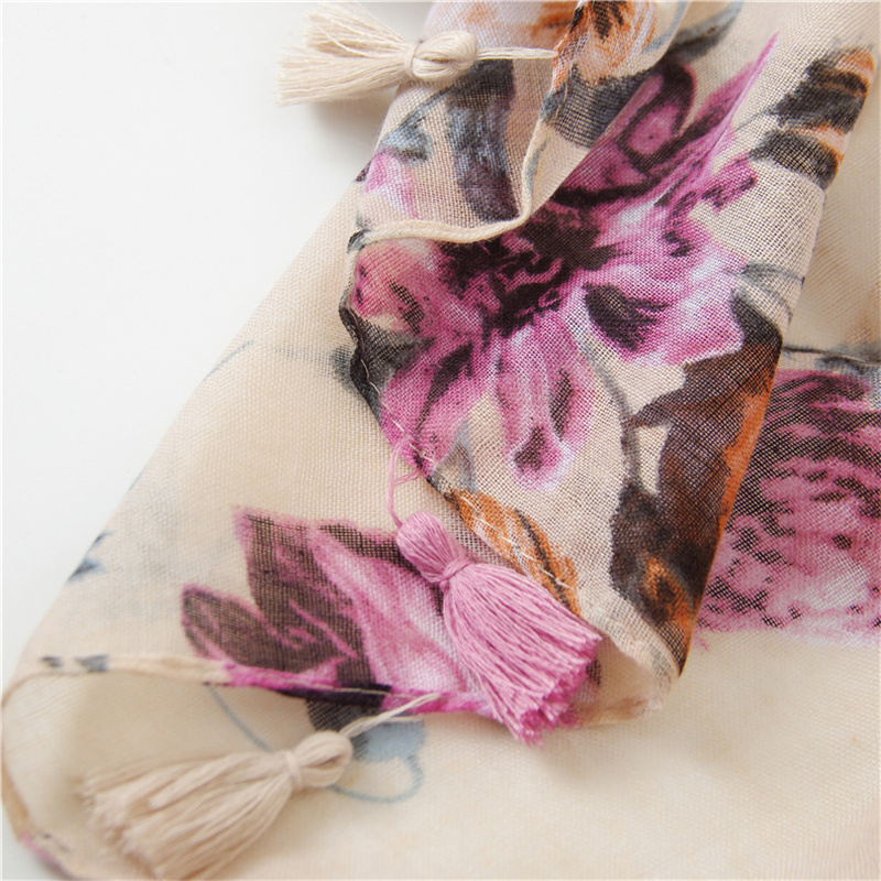 Mode impression fleur gland châle coton Viscose écharpe femmes plage crème solaire châle musulman Hijab Wrap foulard 180*90 cm