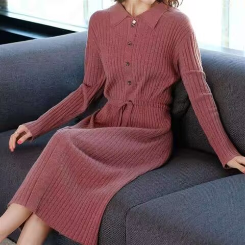 Robe pull ample en maille avec lacets, nouvelle collection printemps 2026, taille XXXL, haut de gamme, col rabattu, robe longue tricotée pour femme, robe d'automne