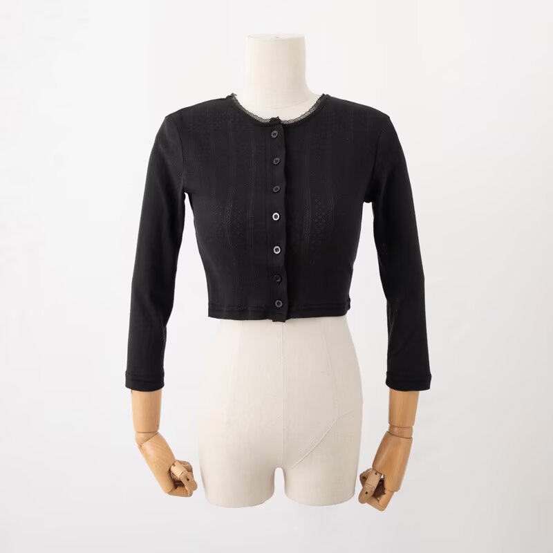 Cardigan court en tricot ajouré pour femme, t-shirt à manches longues, coupe ajustée, boutonné, style américain, sexy, tendance, streetwear