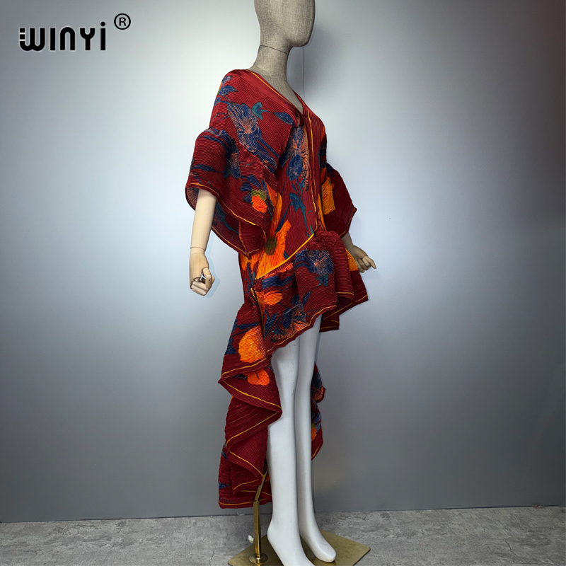Robe Kaftan Maxi Bohème WINYI Style Moyen-Orient Élégante Plissée Cache-maillot de Plage Élastique Luxe Soirée Fête Dubaï Abaya