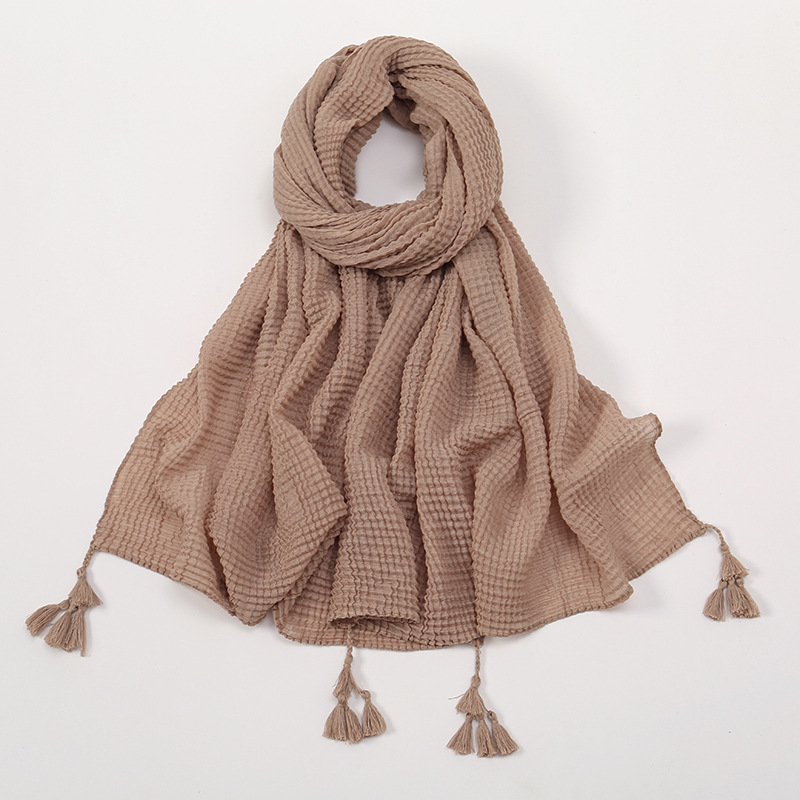 Écharpe en Viscose de Coton, Design Classique, Châles et Enveloppes à Pompon à Carreaux Déformables, Pashmina Bufanda Musulman, 180x70cm, Automne