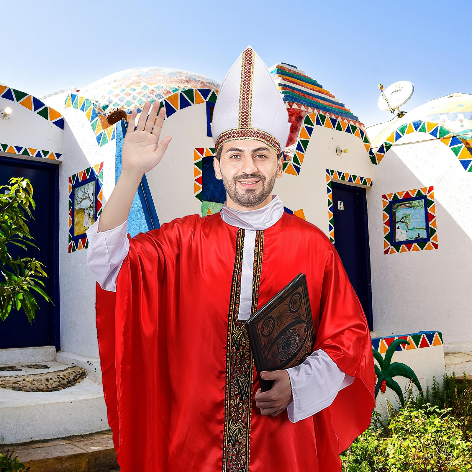 Costume de papa adulte, Robe de prêtre bénlique catholique, Poncho en papal rouge, chapeau, tenue de Cosplay d'halloween pour hommes