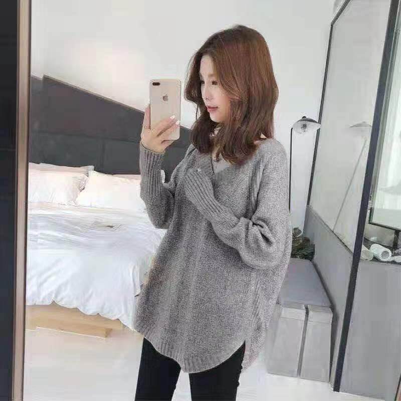 Pull Surdimensionné en Cachemire à Col en V pour Femme, Vêtement Doux, Mode Coréenne, Harajuku, Automne et Hiver