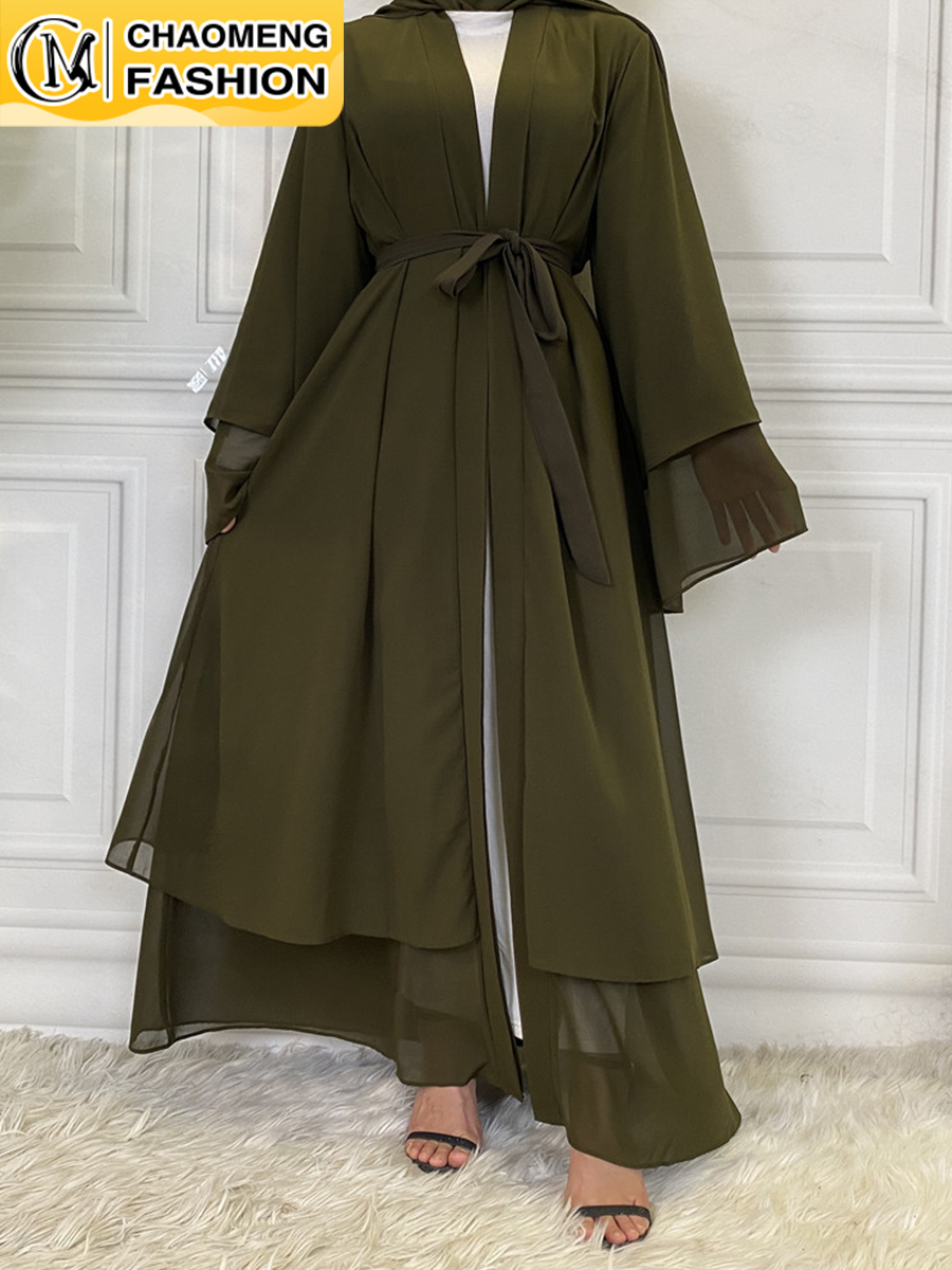 Chaomeng – Robe de Ramadan en mousseline de soie, Abaya, dubaï, turquie, Kaftan musulman pour femmes, Kimono modeste, Caftan Marocain, vêtements islamiques