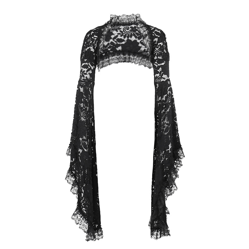 Gothique classique dentelle couverture Ups femmes maille haut court voir à travers Sexy manches évasées Blouse Y2k noir Rave tenue Festival
